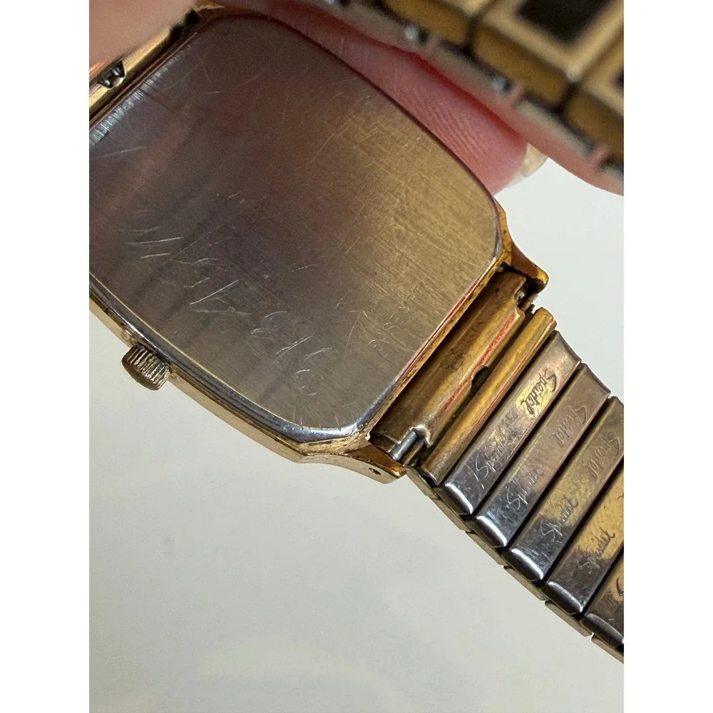 Wittnauer Quartz Watch Mens Black Dial Gold‎ Tone Speidel NOT WORKING  Vintage